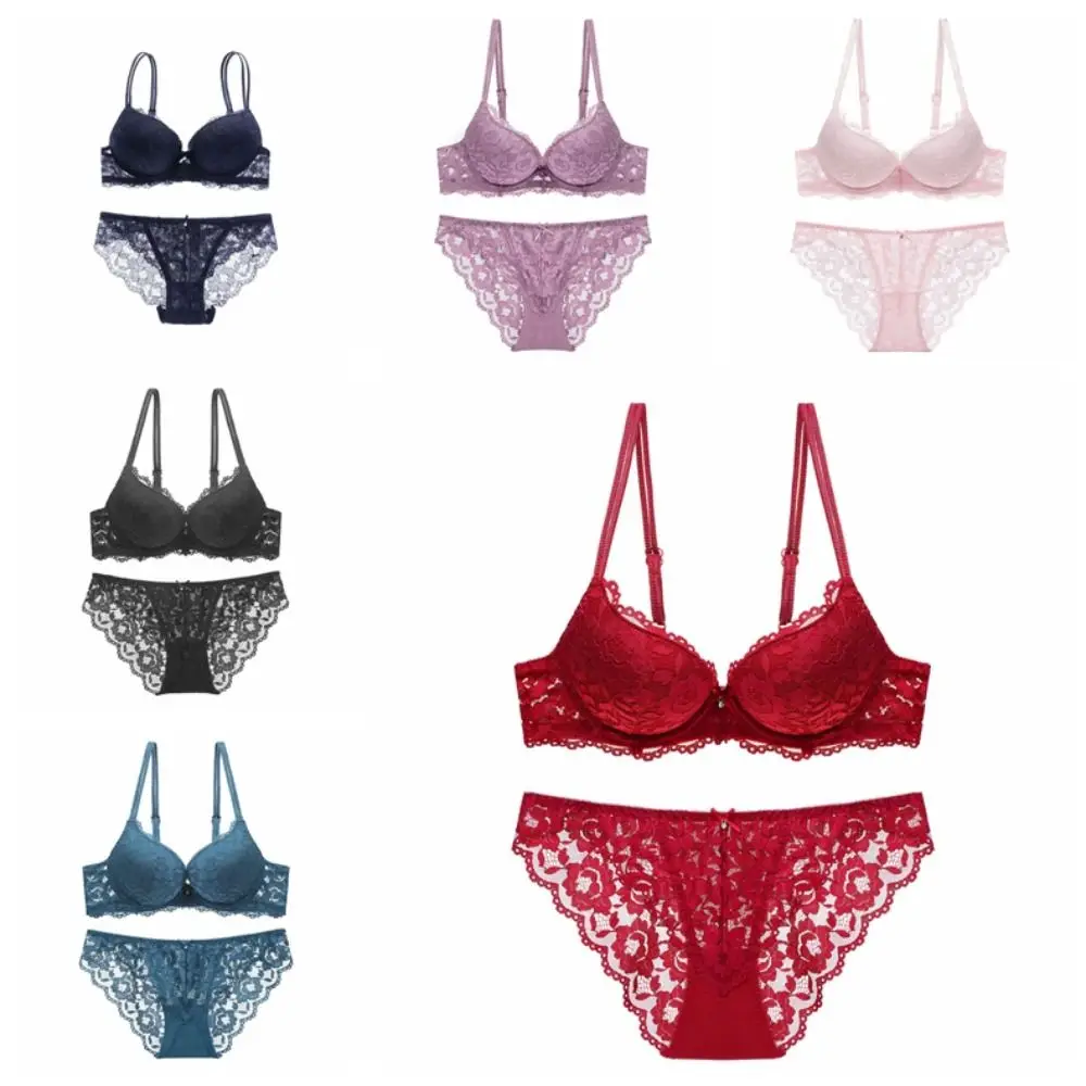 Sweet Mesh Lace Flower Bra Bowknot Low Waist Bra Panties Set Lingerie Intimates Push Up Bra Women Women - Image 5