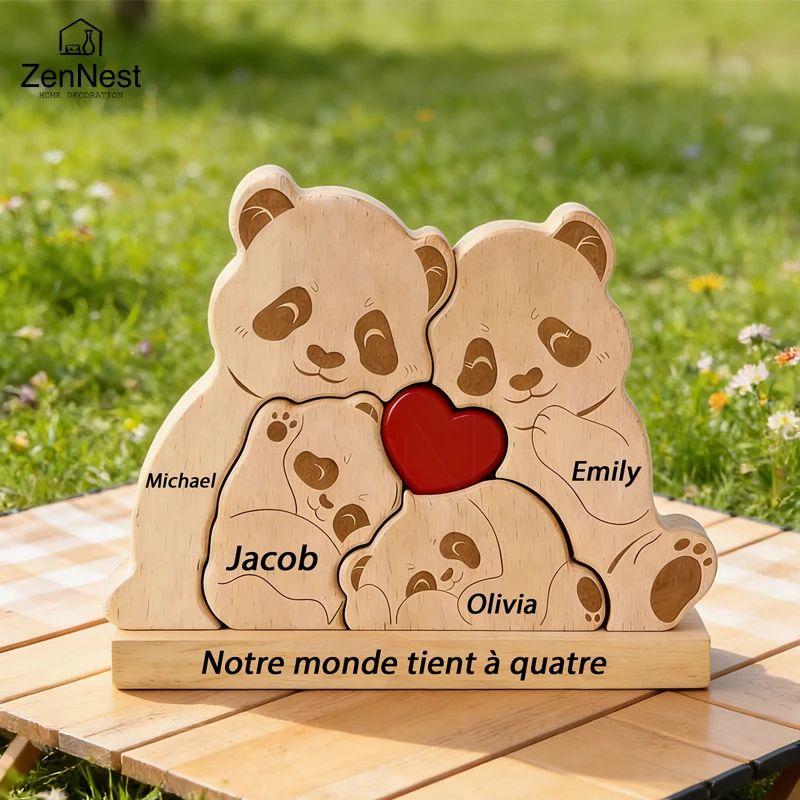 Personalized Wooden Bear Puzzle Home Decor Custom Name Accommodates 2-5 Names Rustic Style Wooden Bear Mother's Day Gift - Image 3