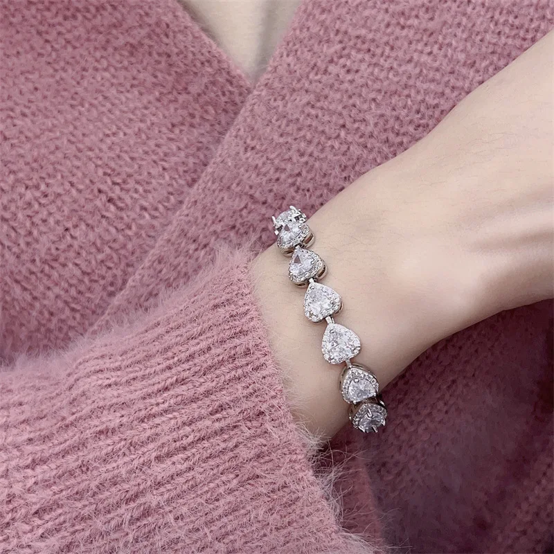 New in pink gemstone heart-shaped bracelets for women with adjustable high-end light luxury white bracelet wedding jewelry gift - Image 4