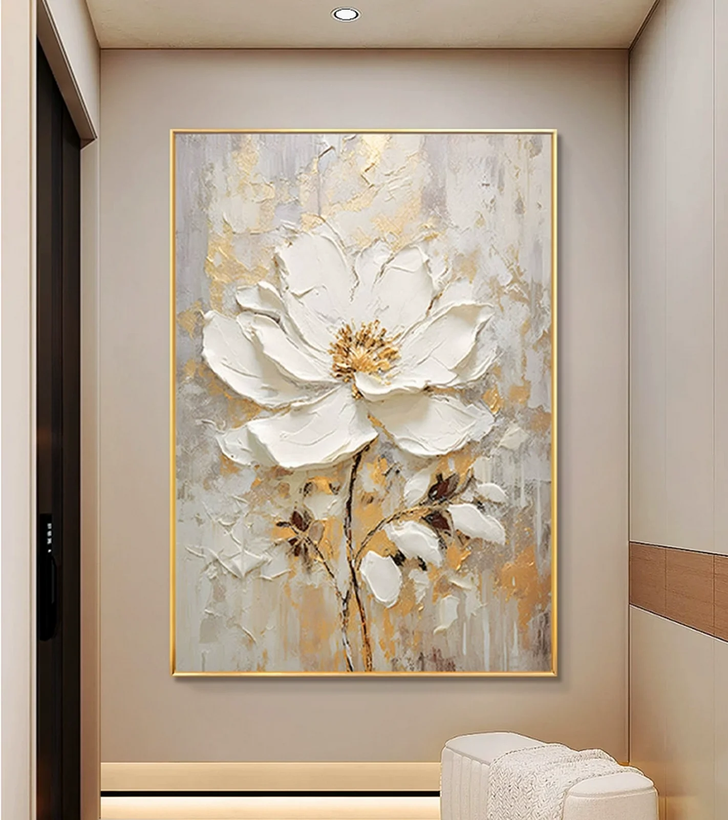 3D Textured Floral Oil Painting on Premium Linen Canvas Unframed Modern Oil Painting For Home Decor Hand-Painted Canvas Painting - Image 4