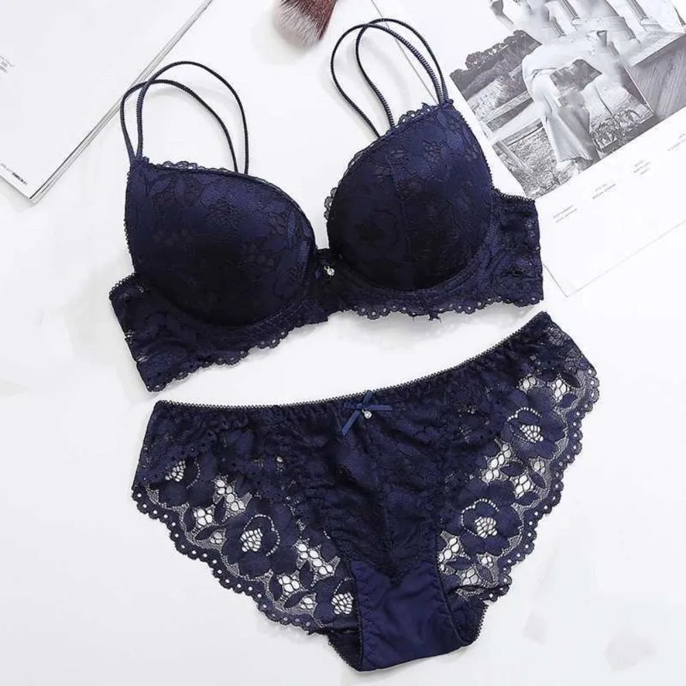 Sweet Mesh Lace Flower Bra Bowknot Low Waist Bra Panties Set Lingerie Intimates Push Up Bra Women Women - Image 4