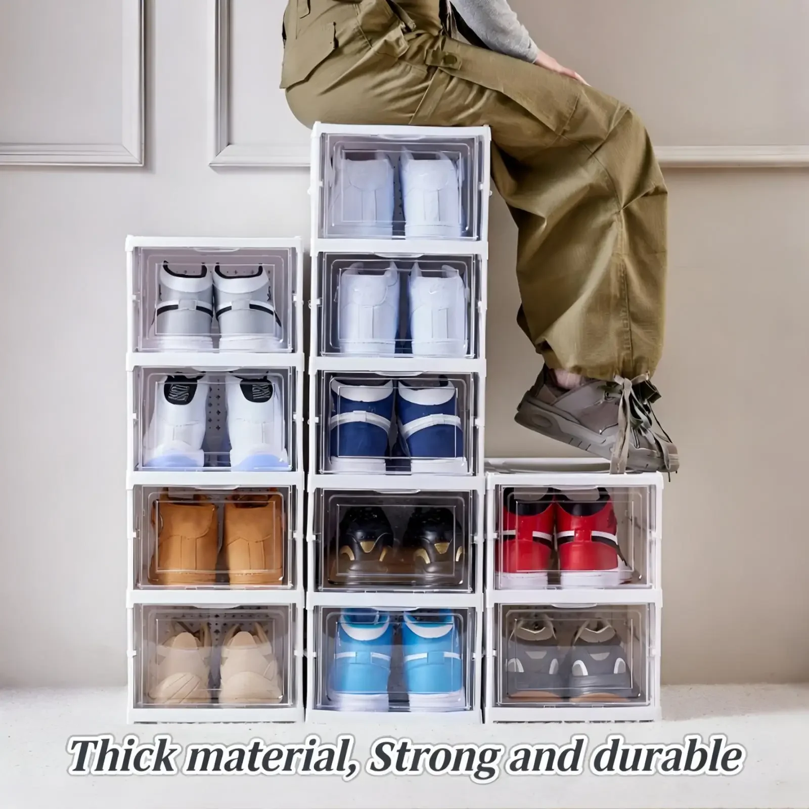 3/6 Tier Foldable Shoe Box, No Assembly Required Clear Stackable Shoe Cabinet Sneaker Storage Organizer Rack for Closet Entryway - Image 4
