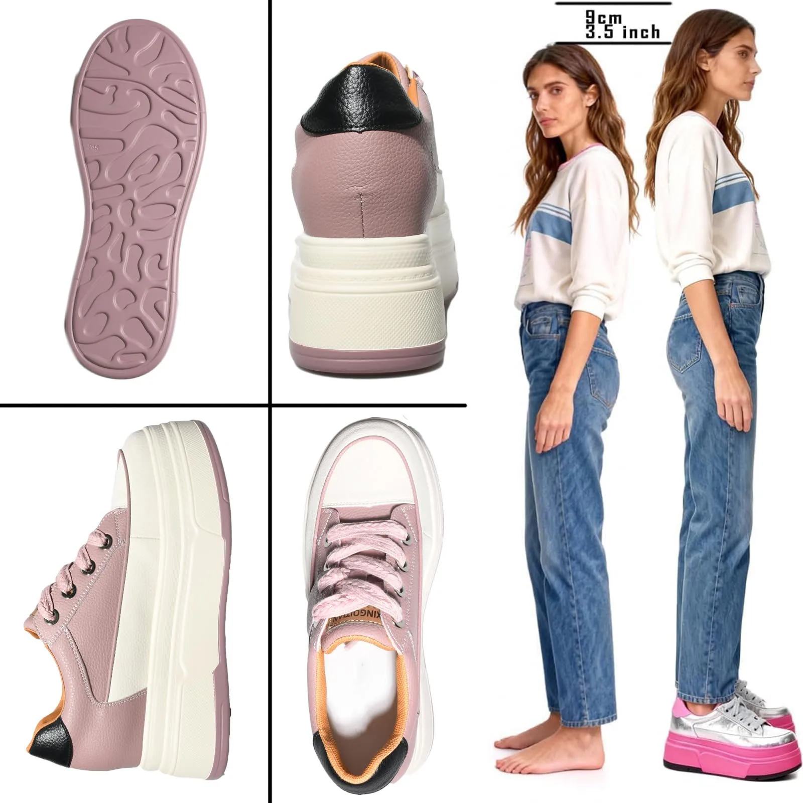 Fujin 9cm 3 inch comfortable platform sneakers for women Genuine Leather Women Vulcanized Shoes Platform High Heels Casual Shoes - Image 6