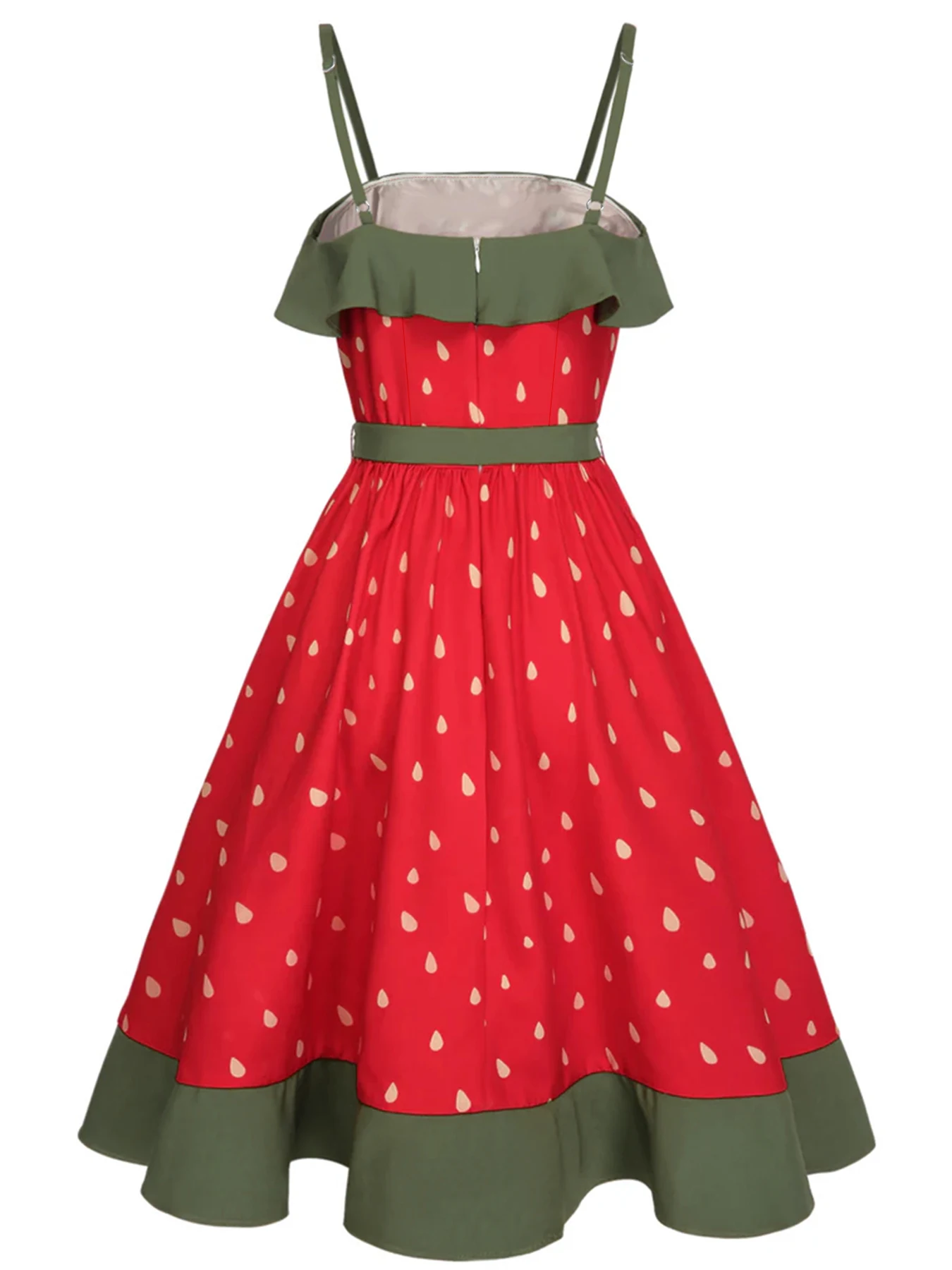 Plus Size Strawberry Print Dress Women's Red Strapless Sundress Green Lace Trim Summer Dress Free Shipping - Image 2