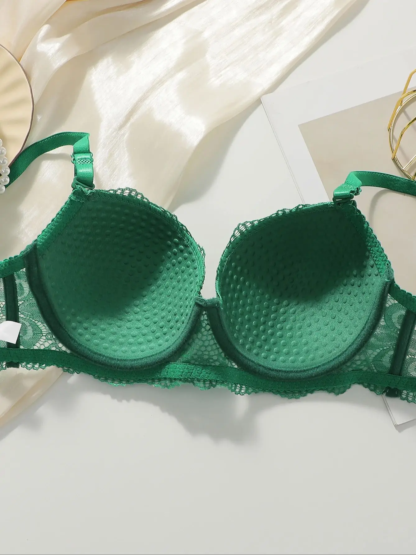 Elegant Green Lace Bra and Panty Set with Underwire & Padded Cups Push Up Demi Bras & Matching Brief for Women Lingerie Set S-XL - Image 4