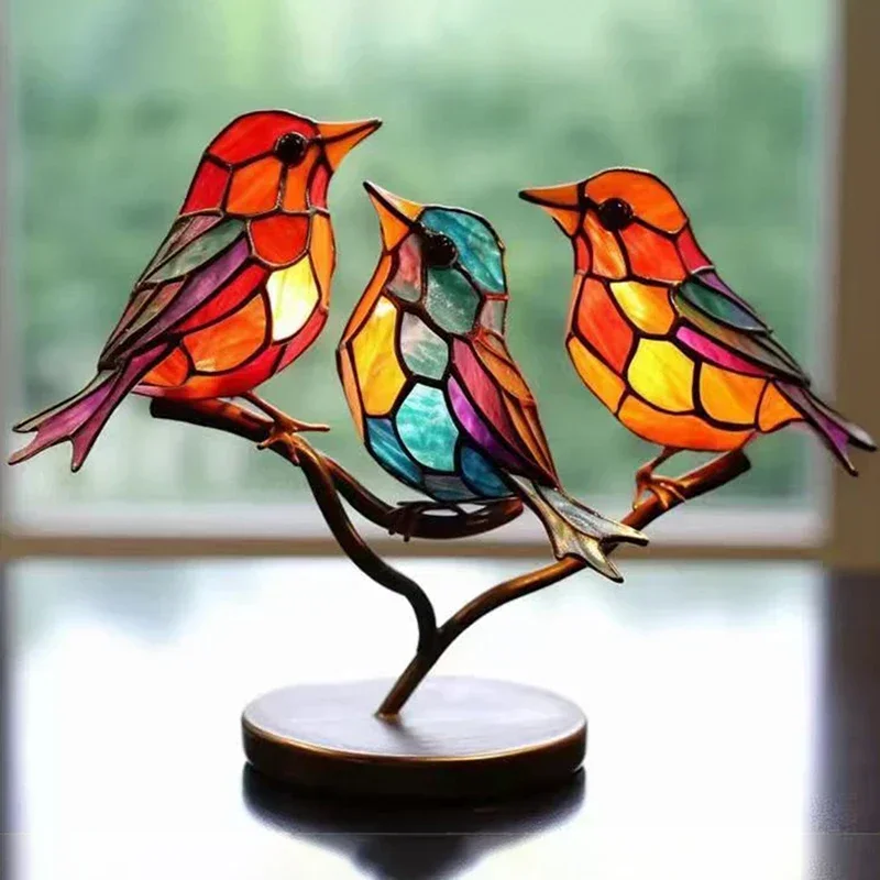 2/3/5bird Stained Acrylic Birds Branch Desktop Ornaments Double Sided Multicolor Style Craft Statue Ornaments Desktop Decoration - Image 3