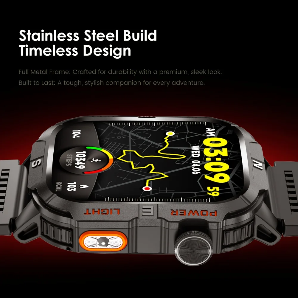 2026 New Outdoor Military Men's Smartwatch Is Equipped With GPS LED Lighting, A Compass, Wireless Communication, IP68 Waterproof - Image 2