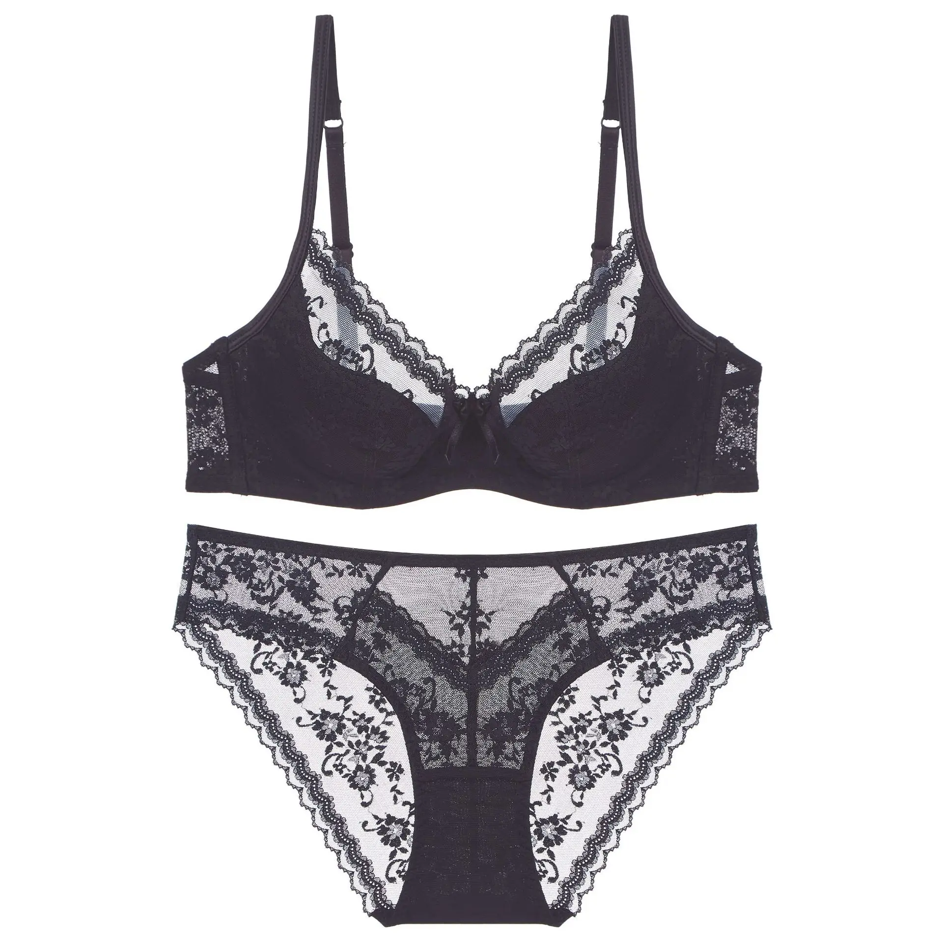 Summer Sexy Lace Embroidery Women Lingerie Set French Thin Cup Push Up Bra Comfort Breathable Underwear Ladies Bra Briefs Set - Image 5