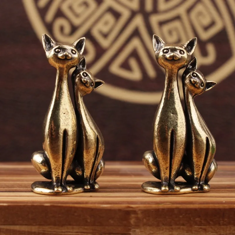 Antique Brass Cat Lovers Statue Ornament Copper Animal Sculpture Incense Burner Home Desktop Decorative Figurines & Miniatures - Image 3
