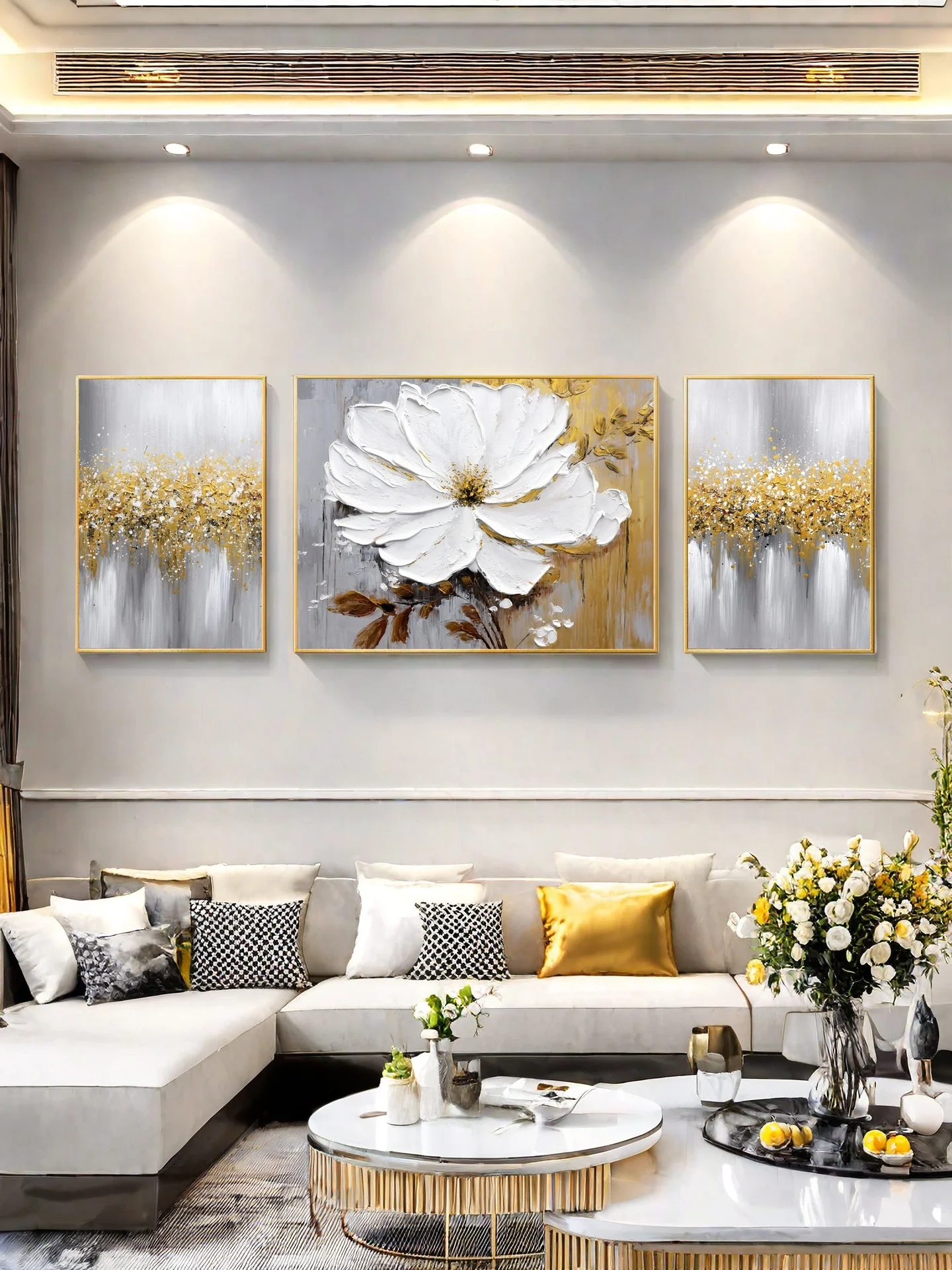 3D Thick Texture Hand-Painted Triple Floral Canvas Oil Painting Home Decor Art for Bedroom Living Room - Image 6