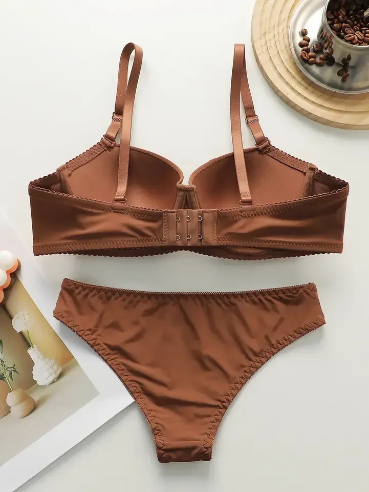 New Hot Selling Solid Color Daily 2-piece Set with Steel Rim push up Bra for Women Underwear Set J2611 - Image 2