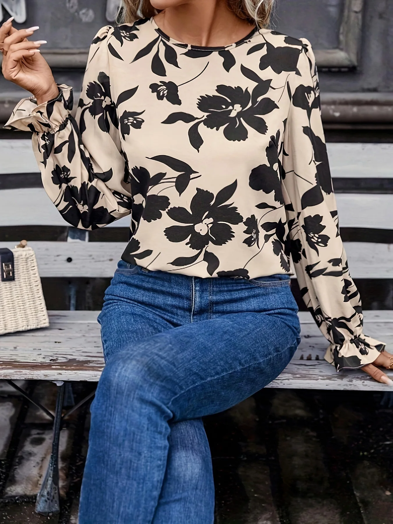 Blouse Top Women Flower Print Backless Lace Up Round Collar Full Sleeve Tops Streetwear Female Blouses Spring Summer 2026 - Image 4