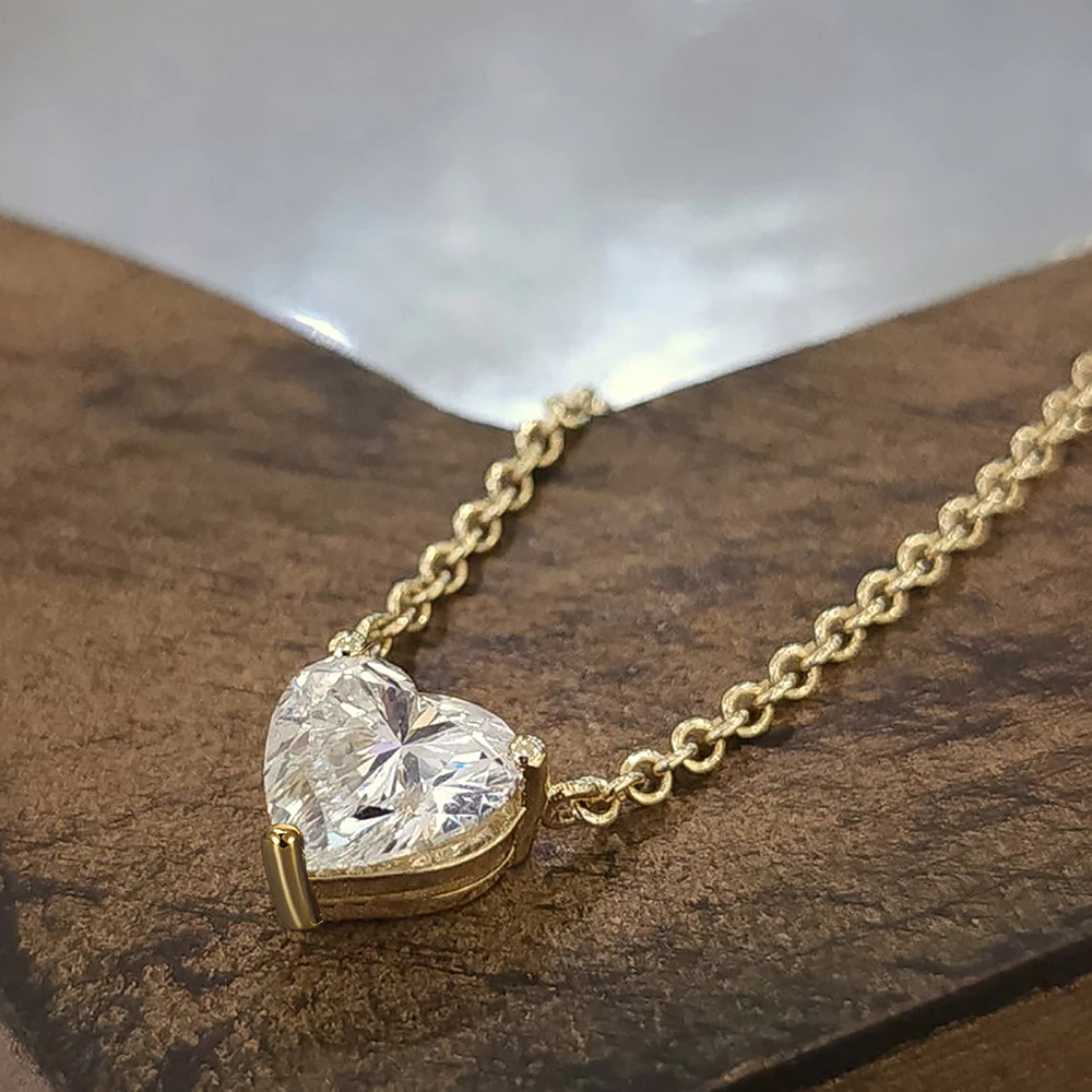 Certified 1-3Carat Heart Cut Moissanite Pendant Necklaces for Woman S925 Silver Plated 18k Gold Solitaire Lab Diamond Neckchain - Image 3