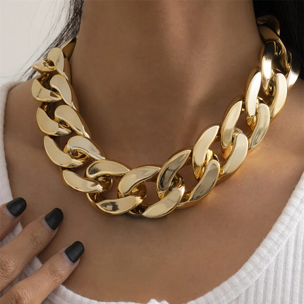 New Vintage Gold-plate Geometric Punk Exaggerated Chain Necklace For Women Female Fashion Boho Y2K Hip Hop Choker Jewelry Gift - Image 2