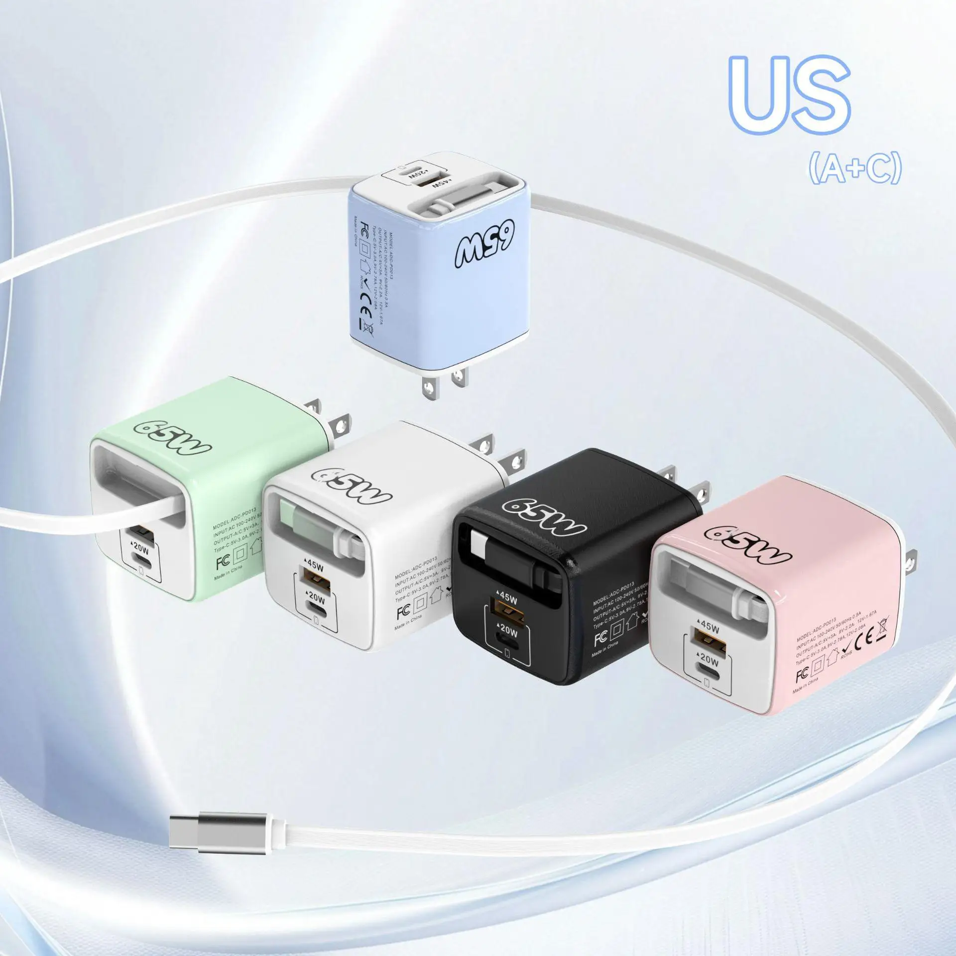 65W Fast Charger Micro USB 0.3m charging data cable US standard plug PD+USB multi-port fast charging head for iPhone Xiaomi - Image 3