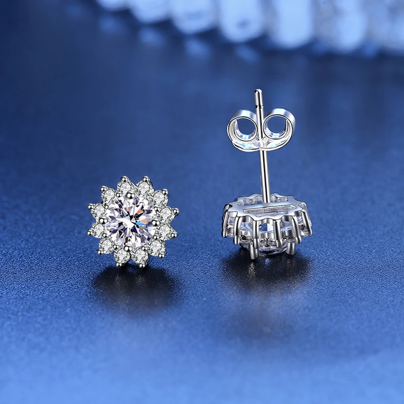 New Fashion Fine Round Zircon Sunflower Stud Earrings Women Jewelry Gift 925 Sterling Silver Wedding Crystal Snowflake Ear Stud - Image 5