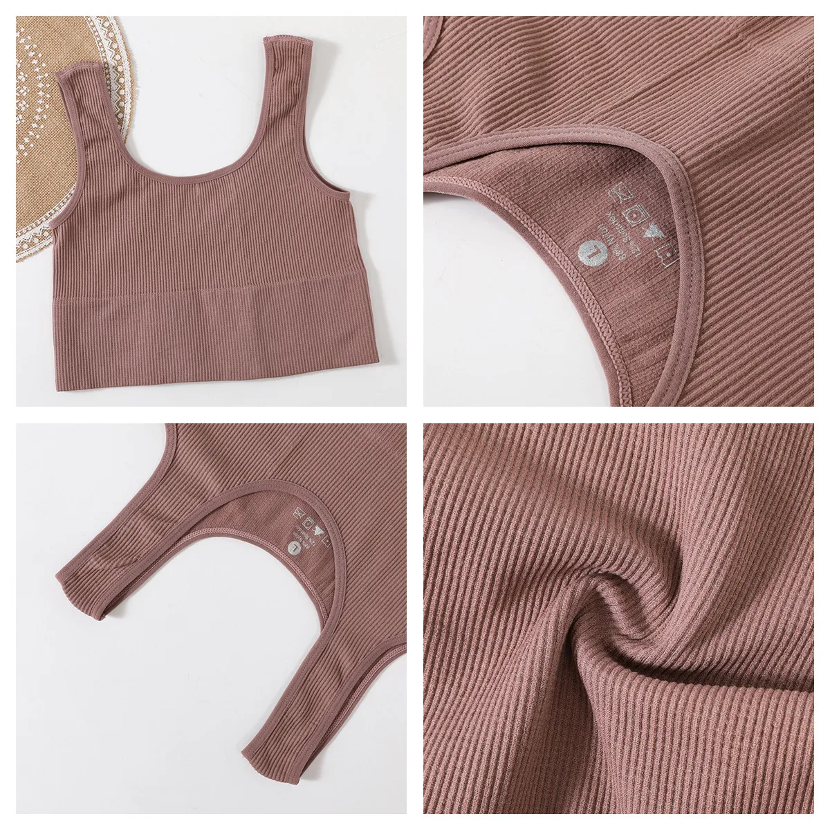 Seamless Women Lingerie Set Rib Bralette Sports Crop Top High Waist Briefs Panties Light Support Bra Sexy Underwear Set - Image 5