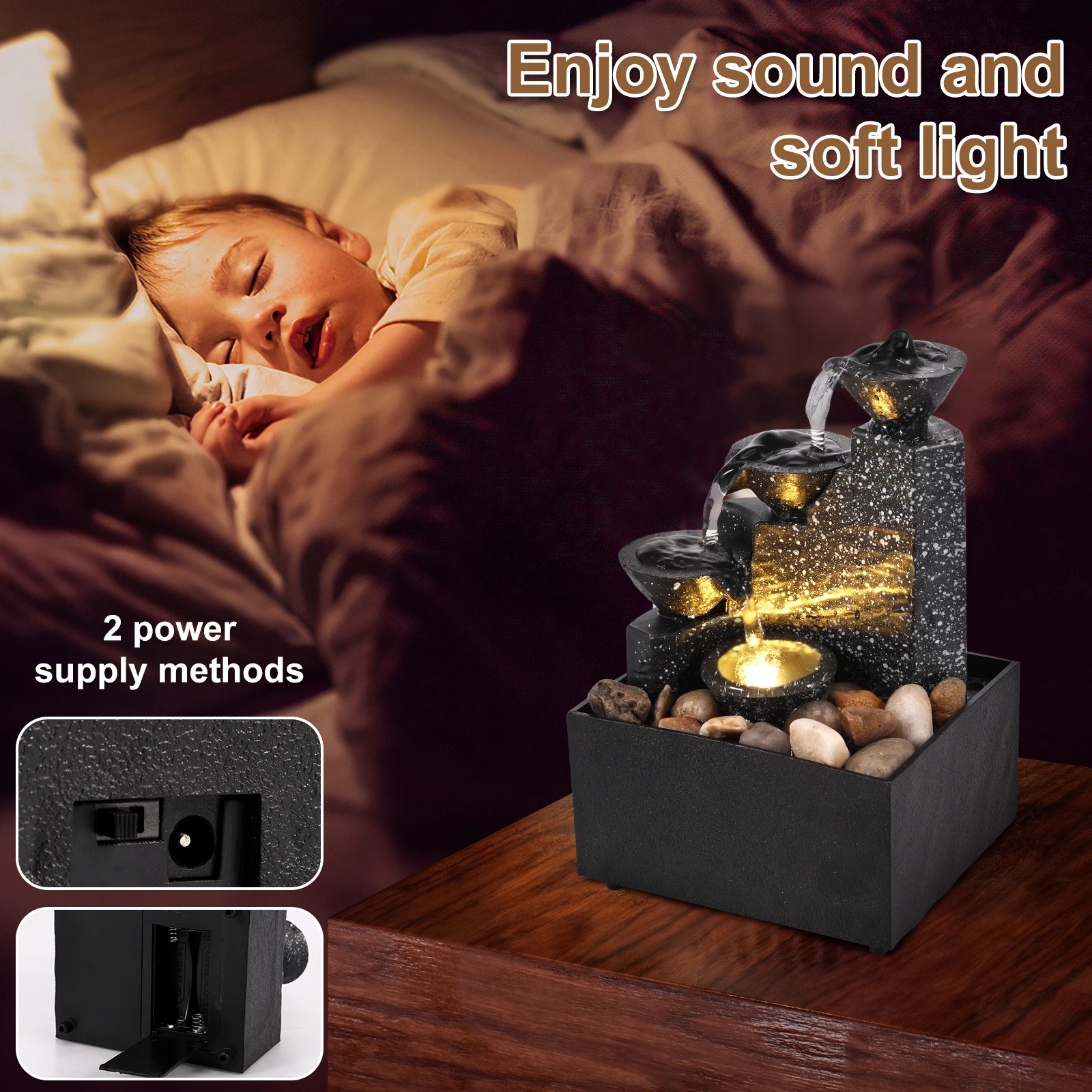Tabletop Waterfall Decor Relaxation Meditation Desktop Fountain with Soft Lights Reusable Tabletop Fountain Landscape Decoration - Image 4