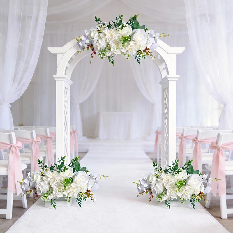 20inch White Rose Artificial Flower Row for Wedding Table Home Front Door Garden Party Tabletop Wall Home Decoration - Image 4