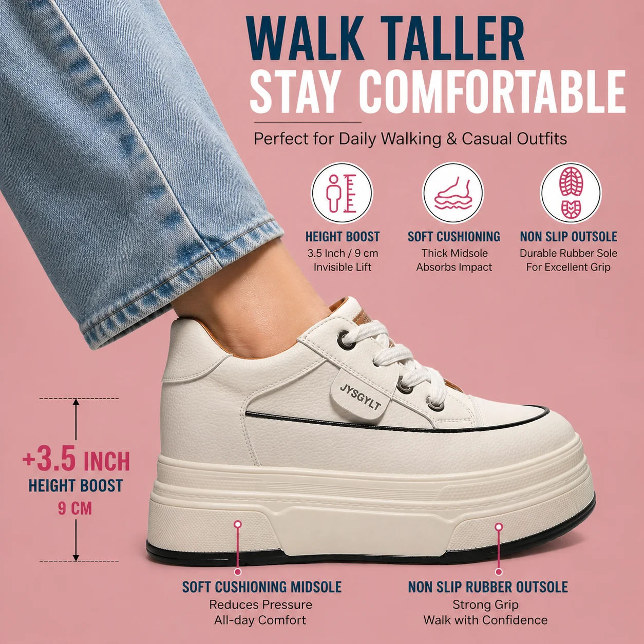 Fujin 9cm 3 inch comfortable platform sneakers for women Genuine Leather Women Vulcanized Shoes Platform High Heels Casual Shoes - Image 3