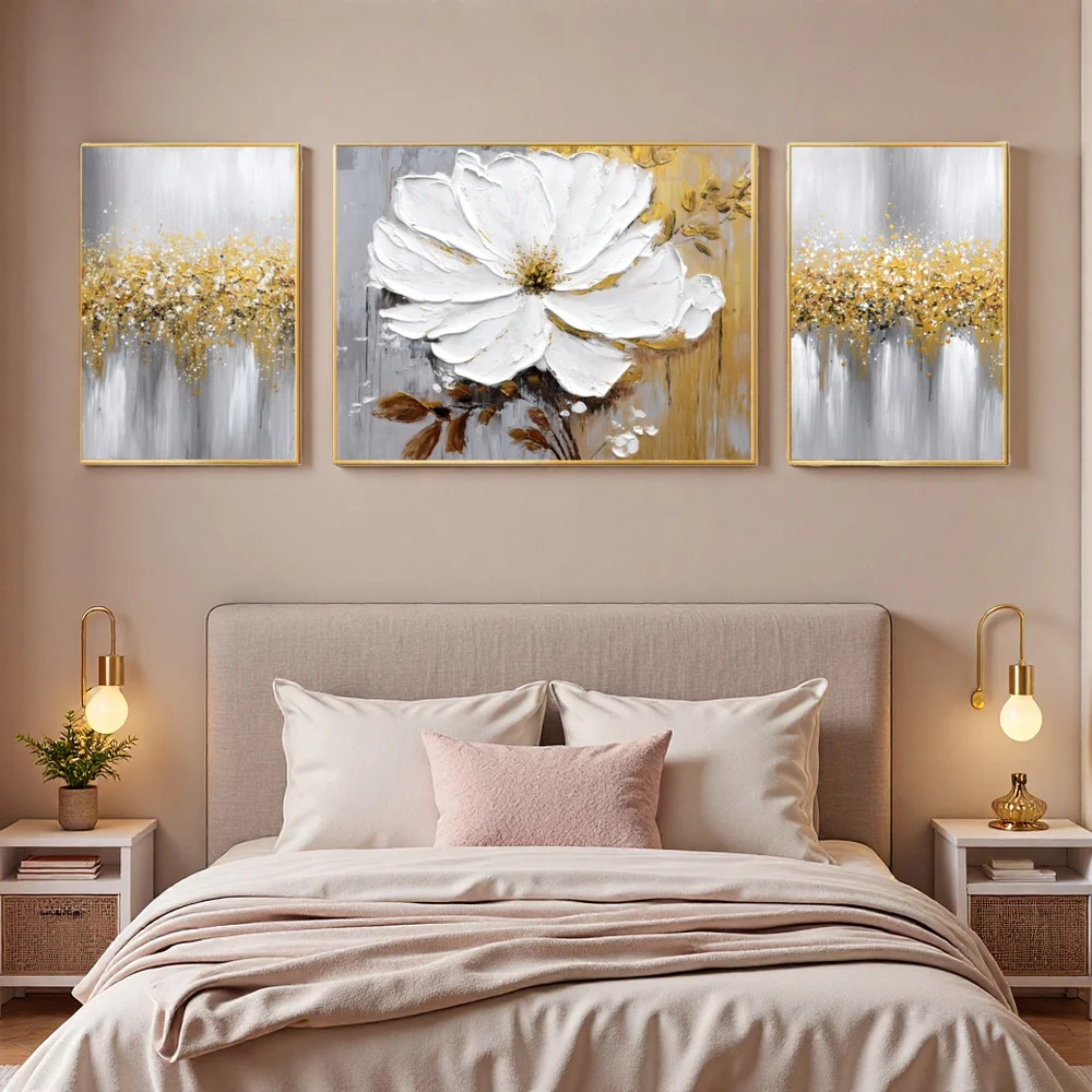 3D Thick Texture Hand-Painted Triple Floral Canvas Oil Painting Home Decor Art for Bedroom Living Room - Image 4