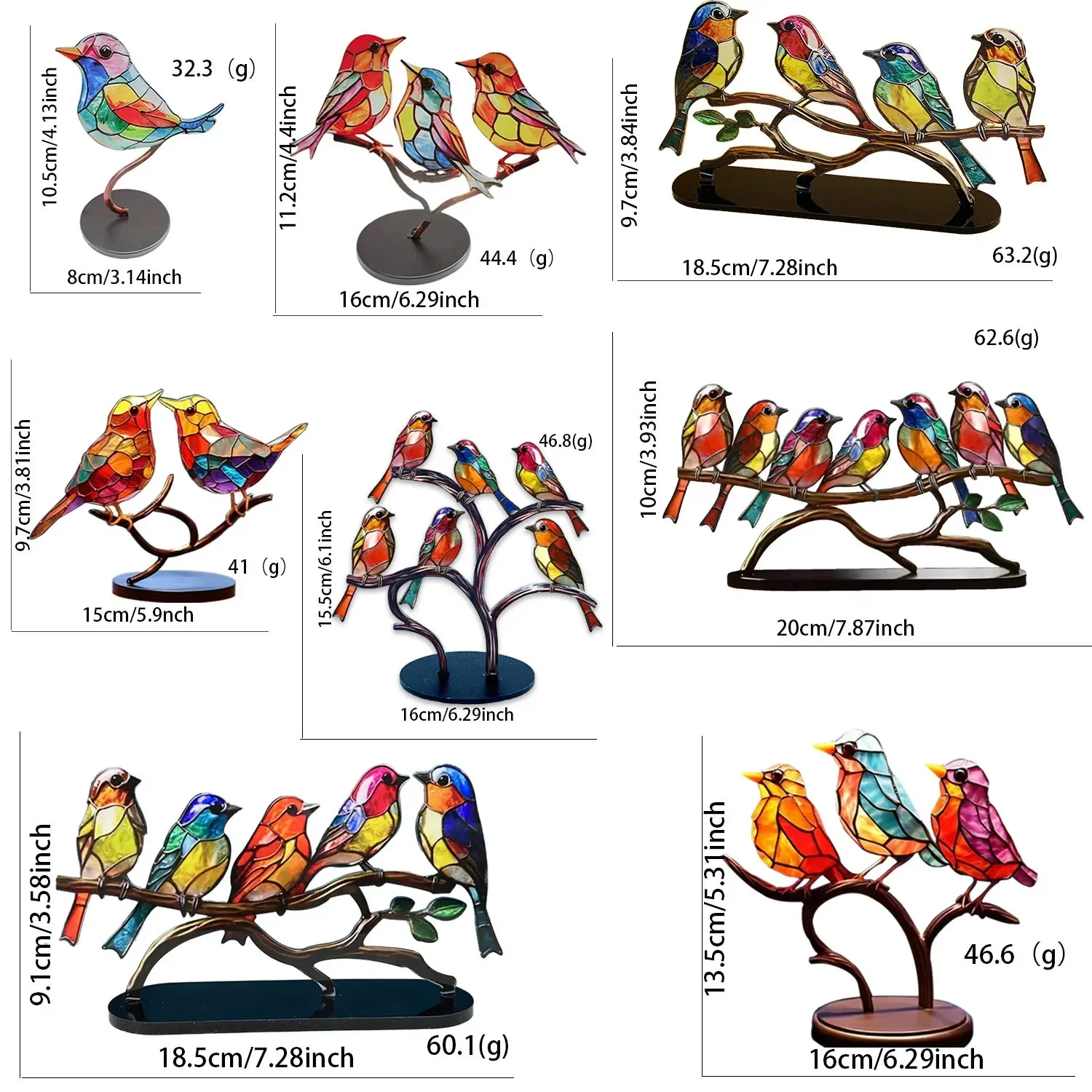 2/3/5bird Stained Acrylic Birds Branch Desktop Ornaments Double Sided Multicolor Style Craft Statue Ornaments Desktop Decoration - Image 6