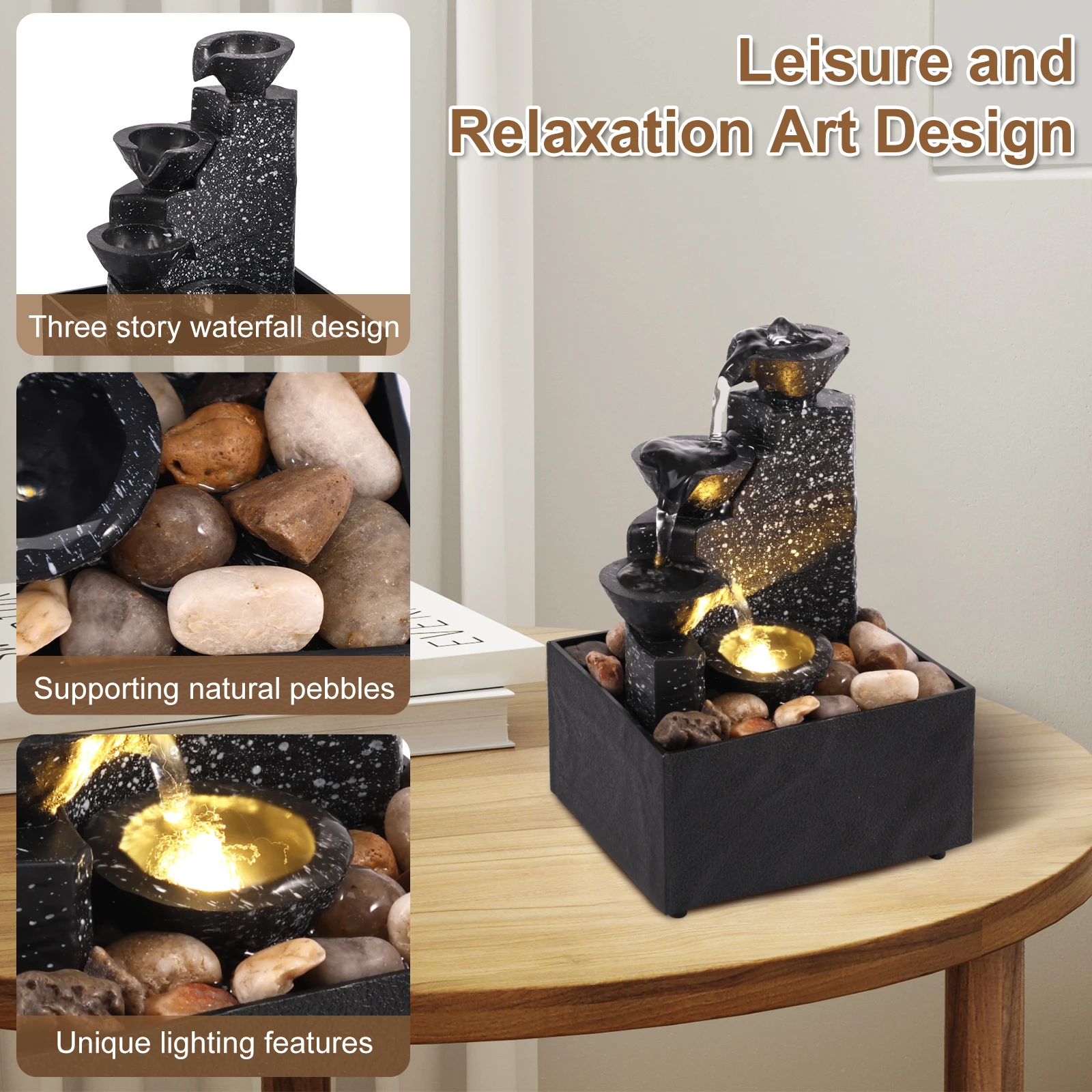 Tabletop Waterfall Decor Relaxation Meditation Desktop Fountain with Soft Lights Reusable Tabletop Fountain Landscape Decoration - Image 2