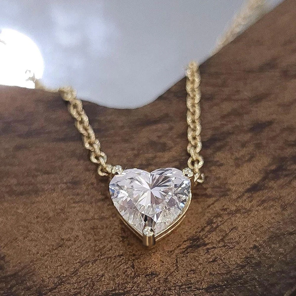 Certified 1-3Carat Heart Cut Moissanite Pendant Necklaces for Woman S925 Silver Plated 18k Gold Solitaire Lab Diamond Neckchain - Image 2