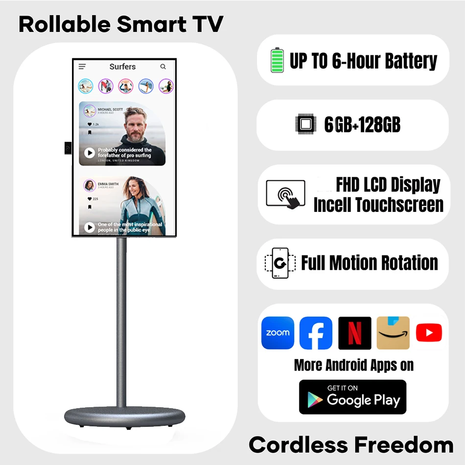 27 32 Inch Smart Home TV Movable Charging Digital Signage Portable Smart Screen Display Built-in Speaker Smart TV Monitor - Image 4