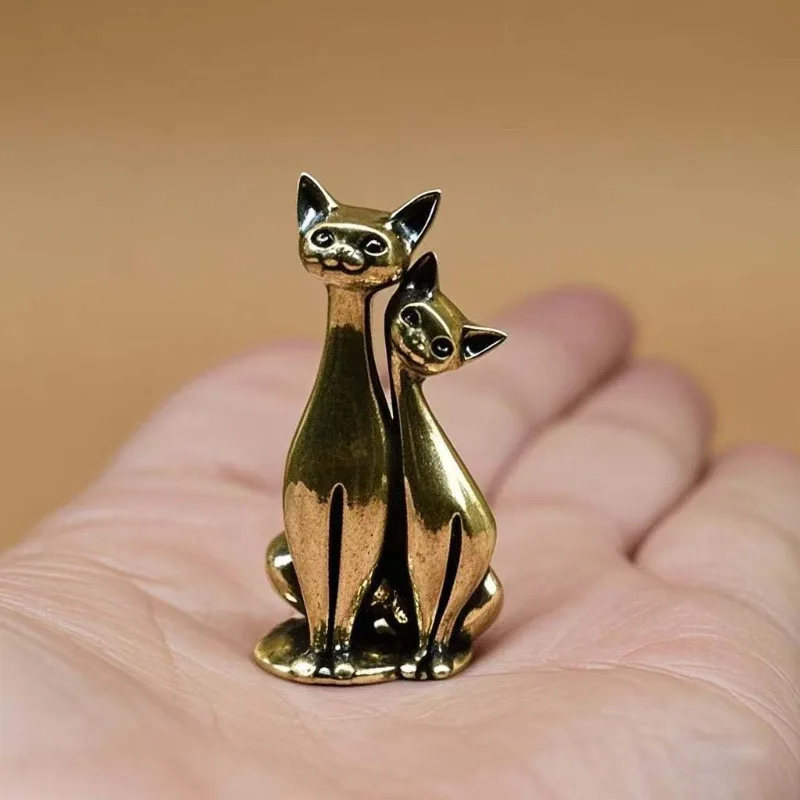 Antique Brass Cat Lovers Statue Ornament Copper Animal Sculpture Incense Burner Home Desktop Decorative Figurines & Miniatures - Image 2