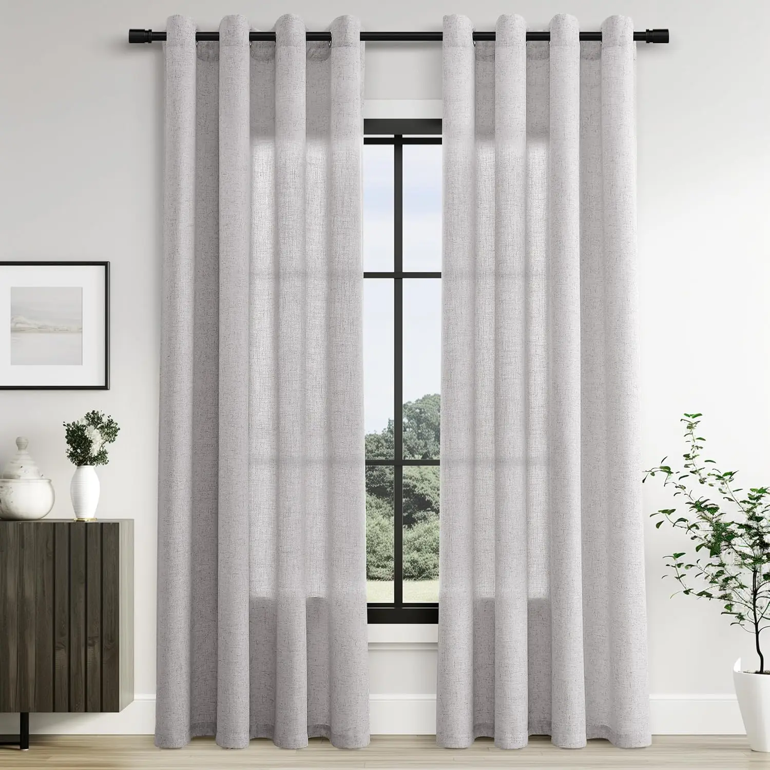 310cm Height Faux Linen Solid Color Sheer Curtain for Living Room Bedroom Light Blocking Curtain Privacy Window Tulle Curtain - Image 3