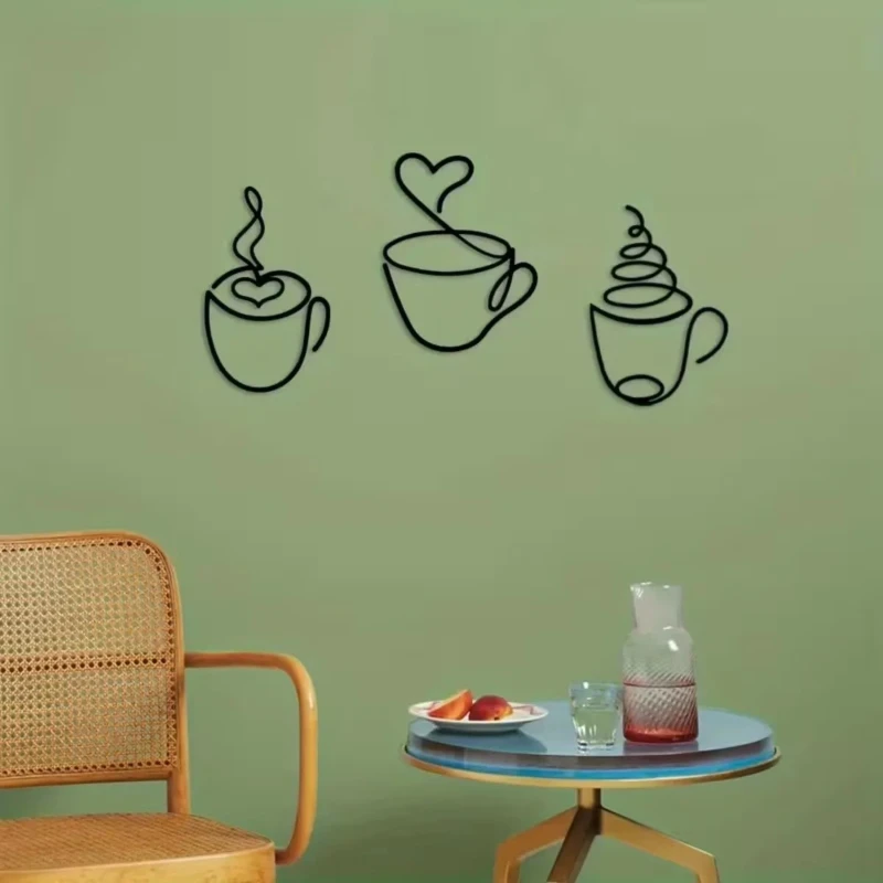 3PCS Wall Hanging Decor Coffee Themed Wall Hanging Art Creative Pendant European Style Living Room Home Cafe Interior Decoration - Image 2