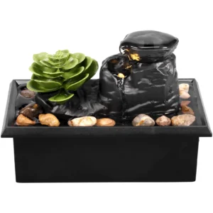 Tabletop Fountain Relaxation Indoor Tabletop Fountain Water Fountain Desktop Decor EU Plug with Light Battery/USB Operated