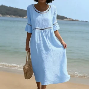 Solid Color Casual Loose Long Dresses For Women 2026 Fashion Summer Women's A-Line Midi Dress Elegant Vintage Female Dresses