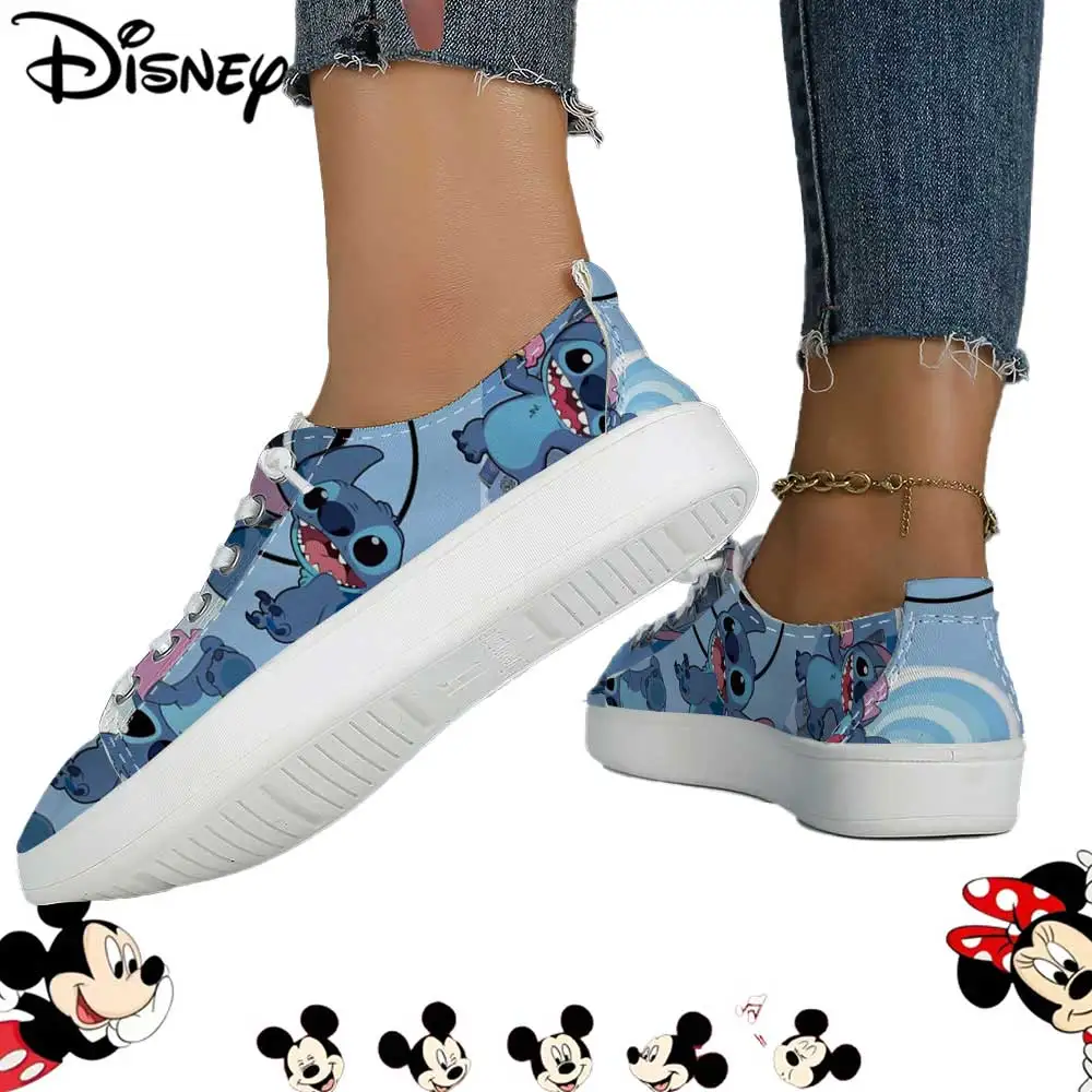 Disney Stitch Blue Cartoon Print Casual Sneakers – Lightweight Lace-Up Skate Shoes for Women - Image 3