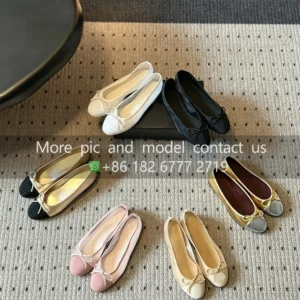 Mirror quality designer shoes women's casual shoes genuine leather Round Toe Bow Ballet Flat Shoes luxry slip-on shoes