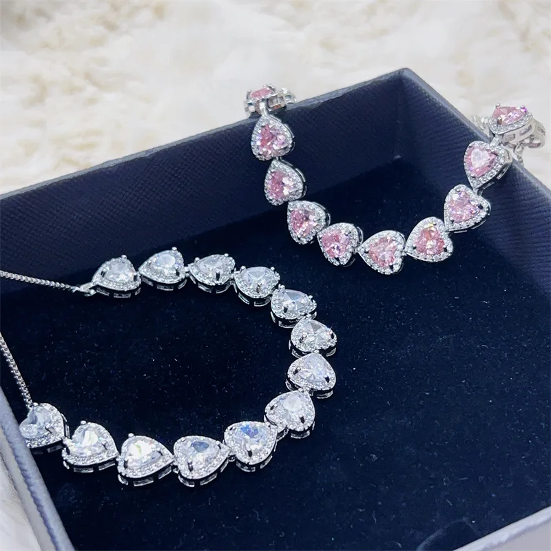 New in pink gemstone heart-shaped bracelets for women with adjustable high-end light luxury white bracelet wedding jewelry gift - Image 3