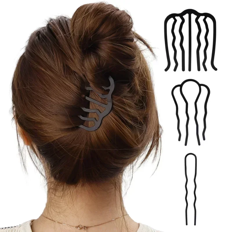 New Metal Black Hair Fork Clip Women Hair Pin Combs Messy Bun Hair Pin Clip Hair Side Combs Updo Hair Sticks Hair Styling Tool - Image 3