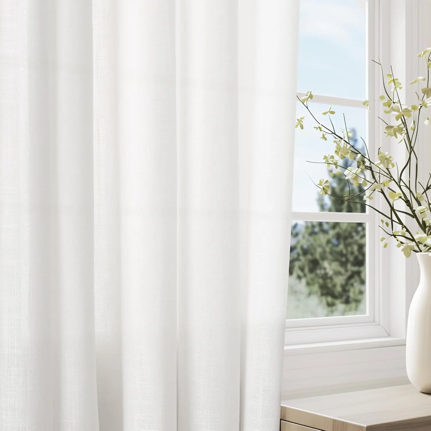 310cm Height Faux Linen Solid Color Sheer Curtain for Living Room Bedroom Light Blocking Curtain Privacy Window Tulle Curtain - Image 4