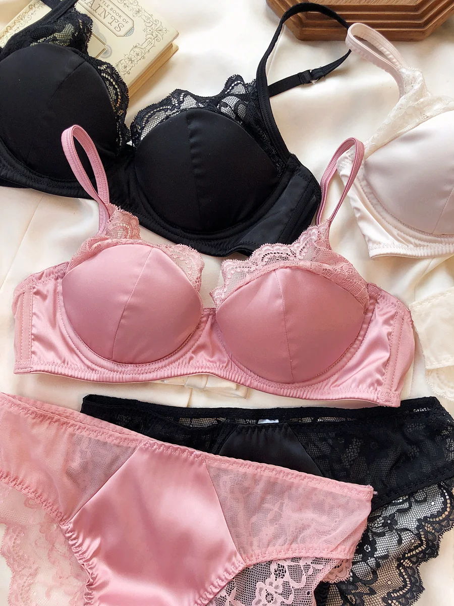 High Quality Satin Women Lingerie Set French Sexy Lace Push Up Bra Summer Thin Cup Comfort Intimates Underwear Bra Briefs Set - Image 3