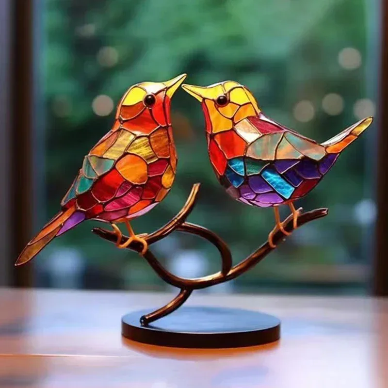 2/3/5bird Stained Acrylic Birds Branch Desktop Ornaments Double Sided Multicolor Style Craft Statue Ornaments Desktop Decoration - Image 5