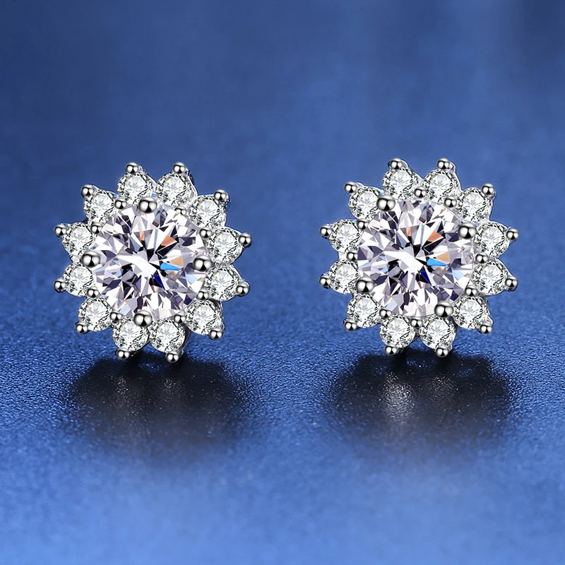 New Fashion Fine Round Zircon Sunflower Stud Earrings Women Jewelry Gift 925 Sterling Silver Wedding Crystal Snowflake Ear Stud - Image 3