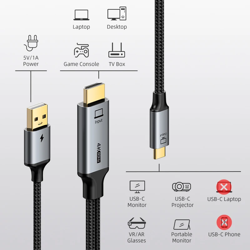 CABLETIME HDMI to USB C Cable Stable Signal 4K60Hz for Switch Nintendo PS3/4/5 With USB Power Game Console to USB C Monitor - Image 2