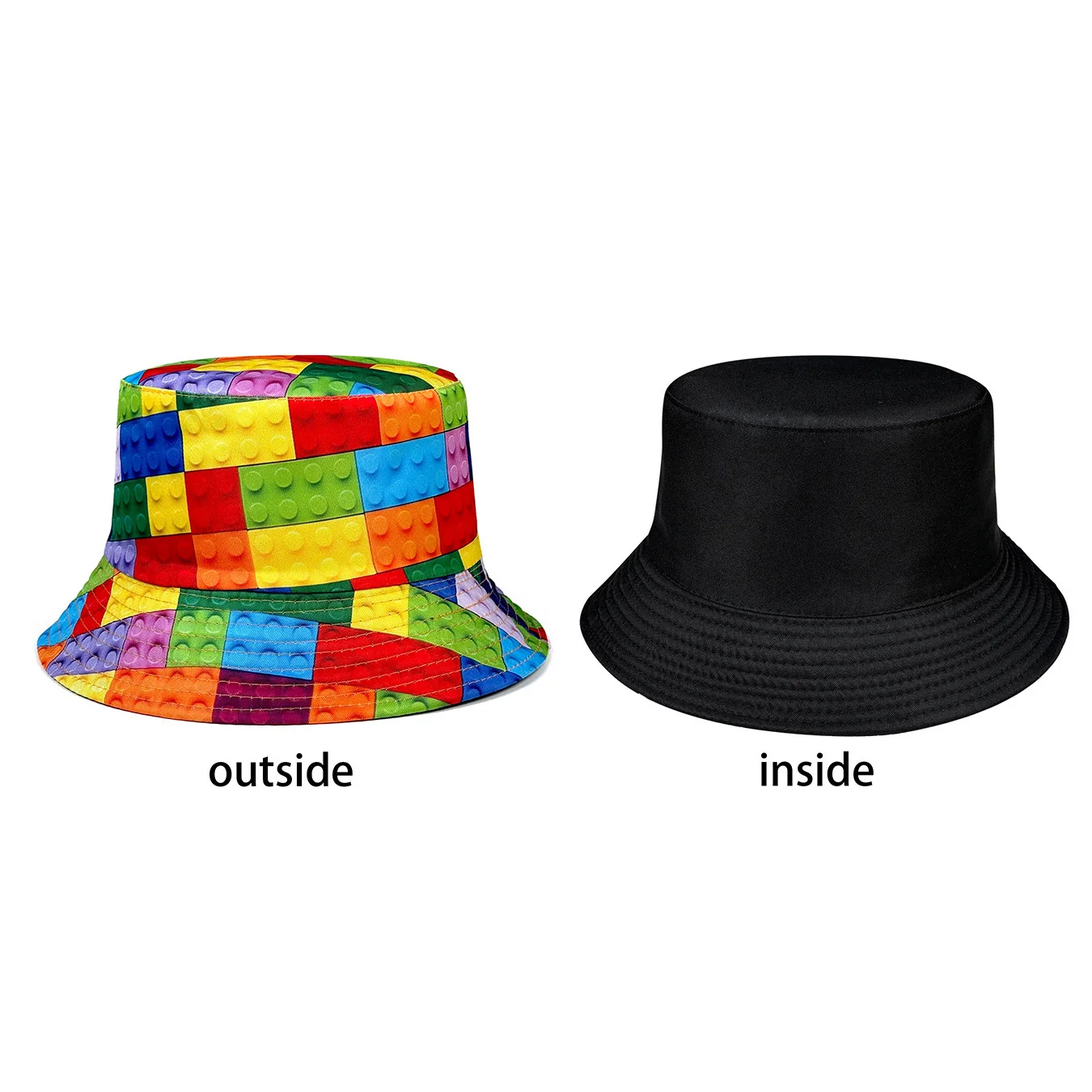 Personalized Building Block Puzzle Fisherman's Hat, Reversible Sun Hat, Foldable Stylish Bucket Hat, All-Season Bucket Hat, Suitable for Outdoor Activities and Casual Accessories - Image 3