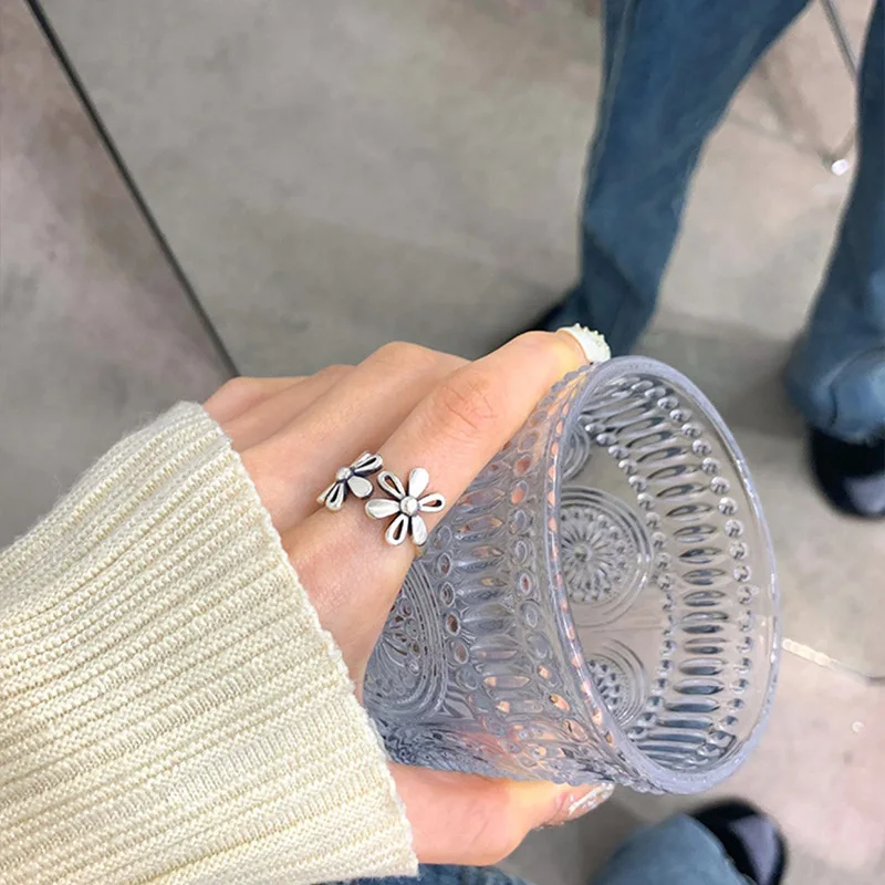 Sweet Little Lucky Flower Vintage Thai Silver Ladies Party Ring Jewelry For Women Birthday Gifts Never Fade Cheap - Image 3