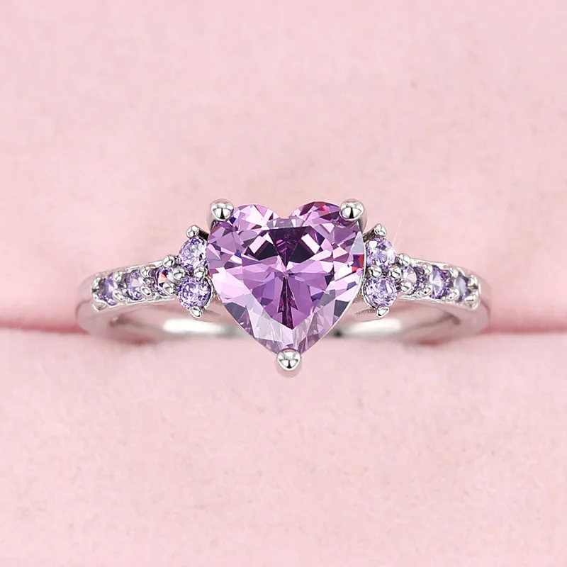 New Charming Heart Purple Cubic Zirconia Rings for Women Romantic Wedding Ceremony Party Bridal Accessory Trendy Jewelry - Image 3