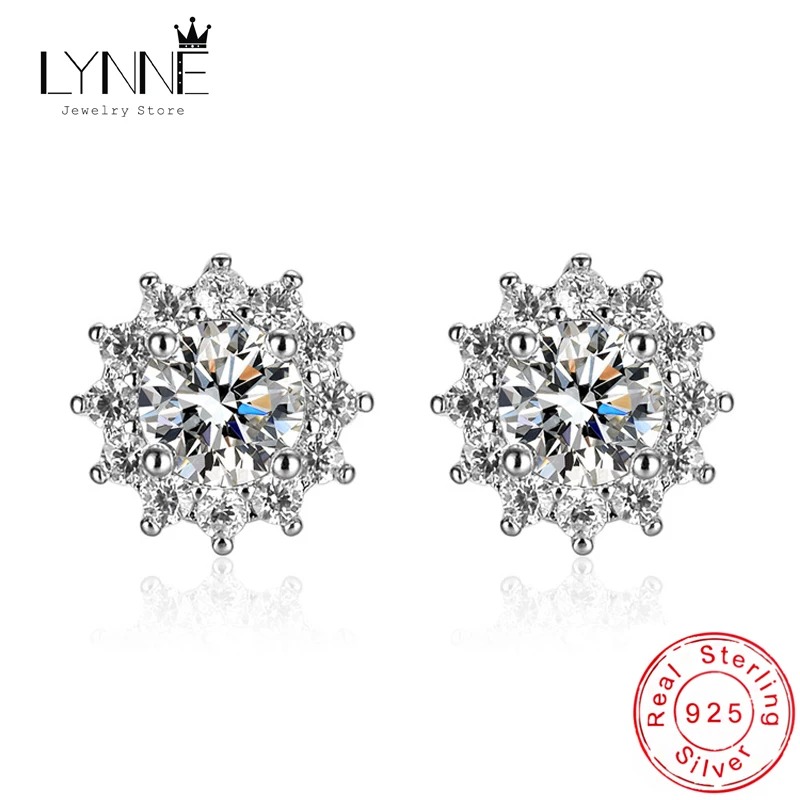 New Fashion Fine Round Zircon Sunflower Stud Earrings Women Jewelry Gift 925 Sterling Silver Wedding Crystal Snowflake Ear Stud