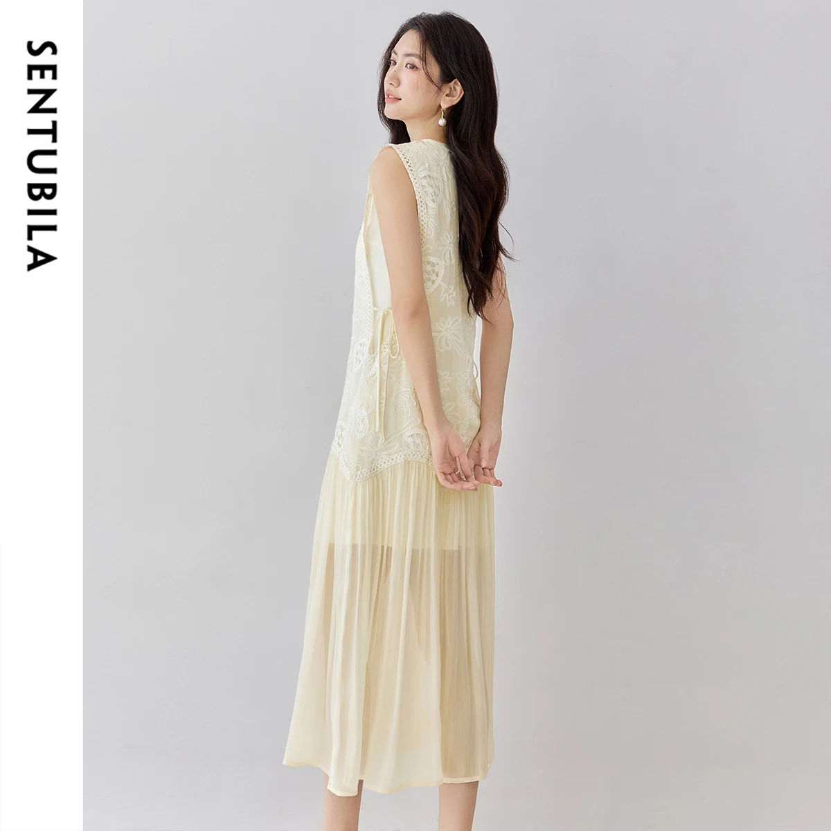 SENTUBILA Women's Floral Embroidery Dress 2026 Summer Sundress Elegant Short Sleeveless Resort Dresses Woman Clothes Q52LO16 - Image 2