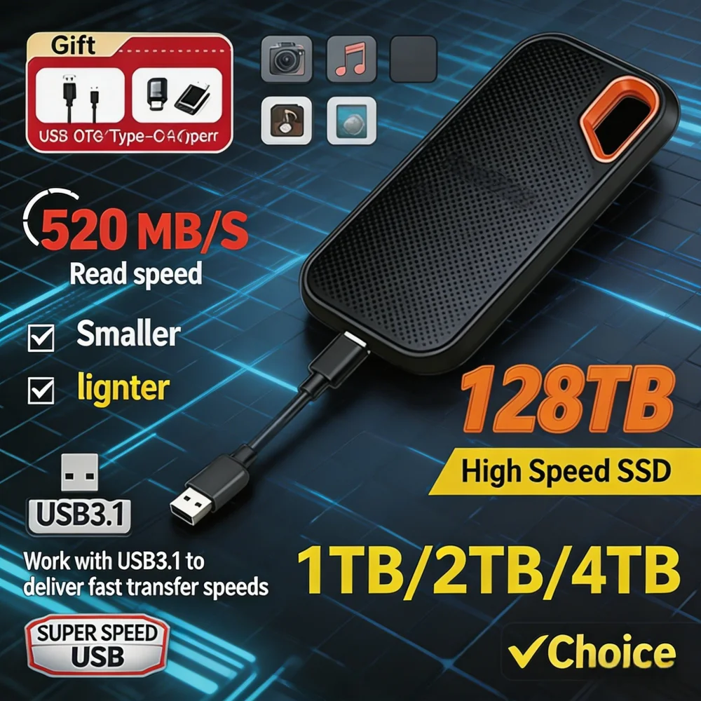External Hard Drive 16TB High-speed SSD Portable 1TB Solid State Drive 30TB Mass External Hard Disk for Laptop/MAC/PC/Phone