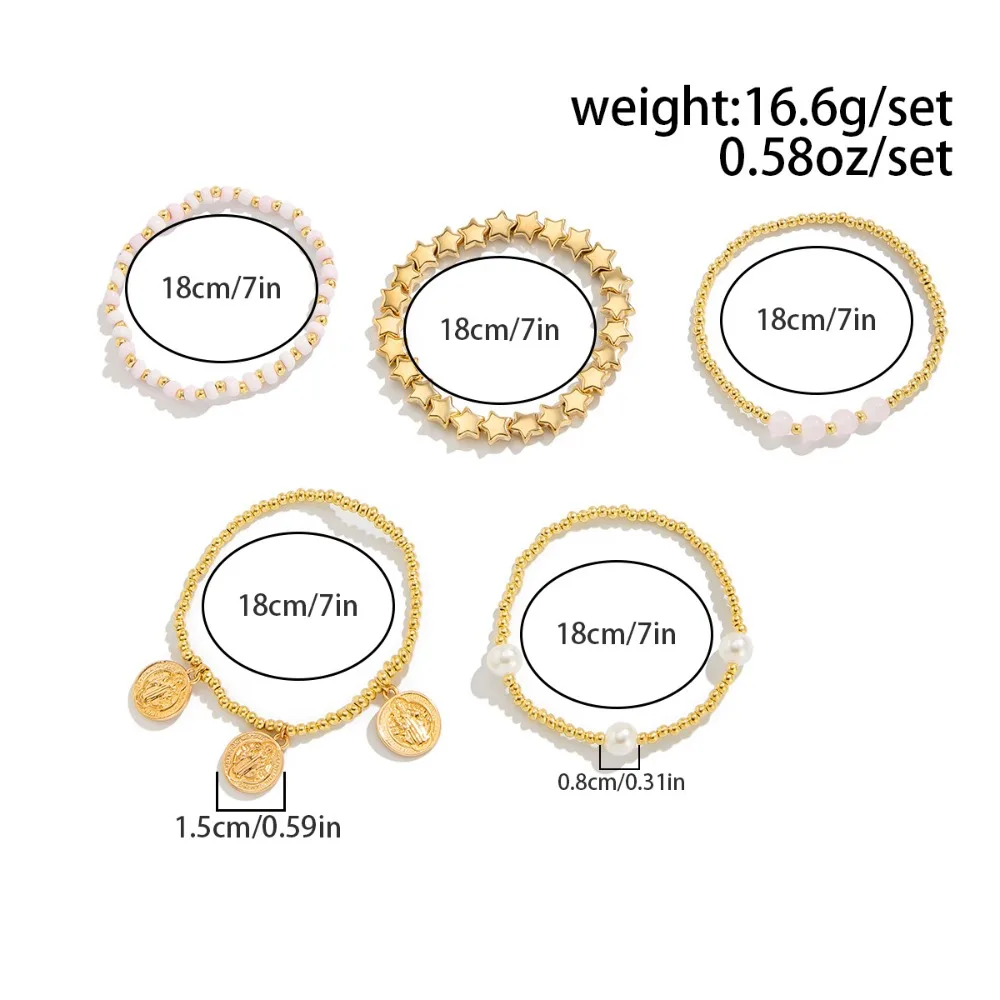 Retro Round Carved Pendant Bracelet 2026 Multi Layer Gold Color Star Round Bead Elastic Thread Woven Girls' Fashion Jewelry - Image 6